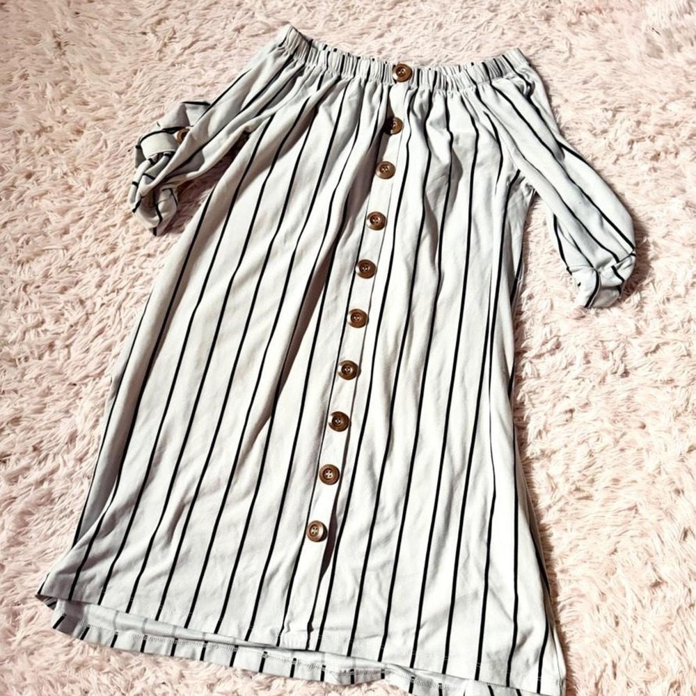 Off Shoulder Pinstripe Country Cowgirl Western Southern Boho Dress Womens S